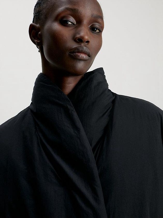 Black Calvin Klein Recycled Nylon Padded Wrap Women Coat | RNWG-38794