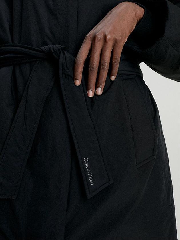 Black Calvin Klein Recycled Nylon Padded Wrap Women Coat | RNWG-38794