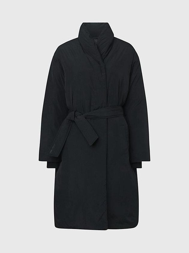 Black Calvin Klein Recycled Nylon Padded Wrap Women Coat | RNWG-38794