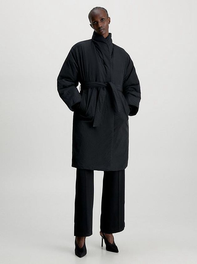 Black Calvin Klein Recycled Nylon Padded Wrap Women Coat | RNWG-38794