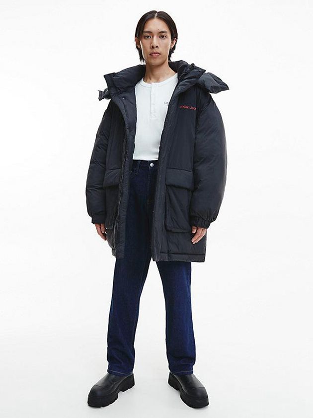 Black Calvin Klein Recycled Nylon Padded Parka Men Coat | NGWM-48016