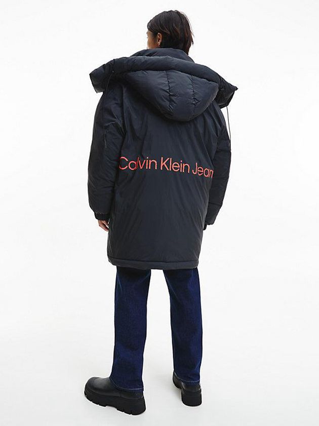 Black Calvin Klein Recycled Nylon Padded Parka Men Coat | NGWM-48016