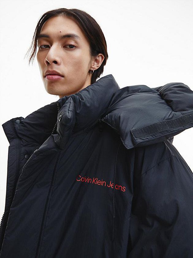 Black Calvin Klein Recycled Nylon Padded Parka Men Coat | NGWM-48016