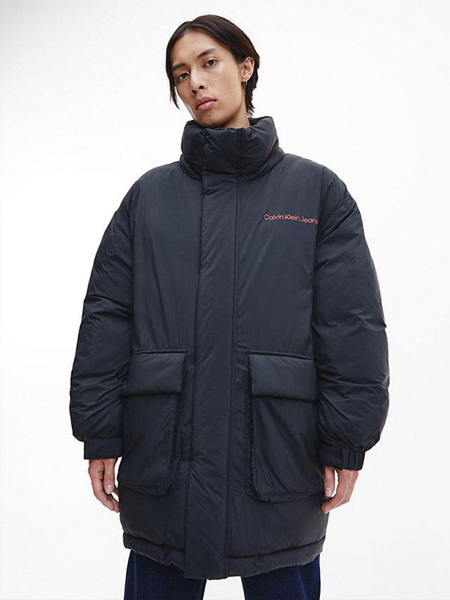 Black Calvin Klein Recycled Nylon Padded Parka Men Coat | NGWM-48016
