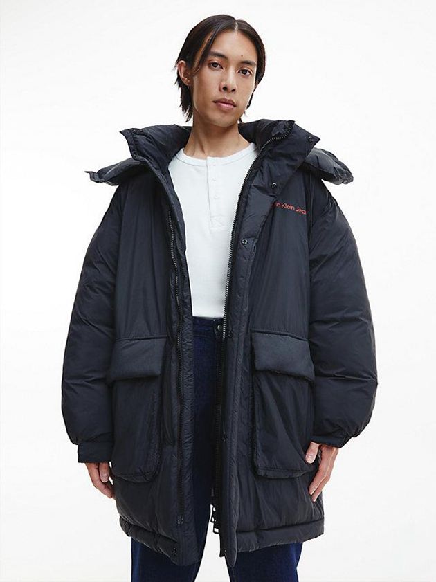 Black Calvin Klein Recycled Nylon Padded Parka Men Coat | NGWM-48016