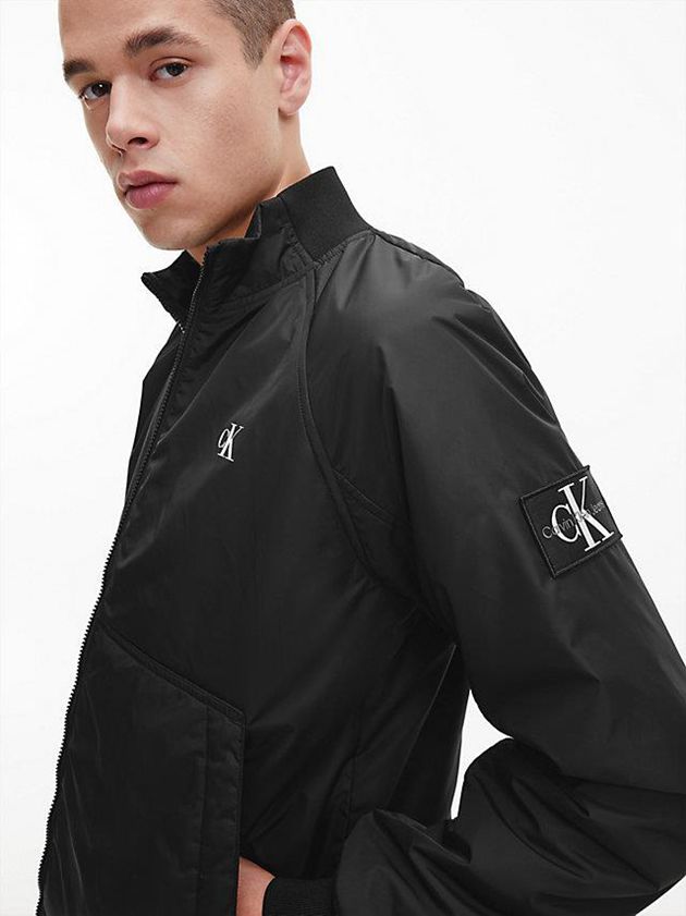 Black Calvin Klein Recycled Nylon Padded Zip Up Men Jacket | SMRV-89071