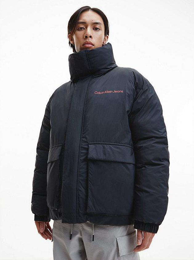 Black Calvin Klein Recycled Nylon Puffer Men Jacket | PQKT-59723