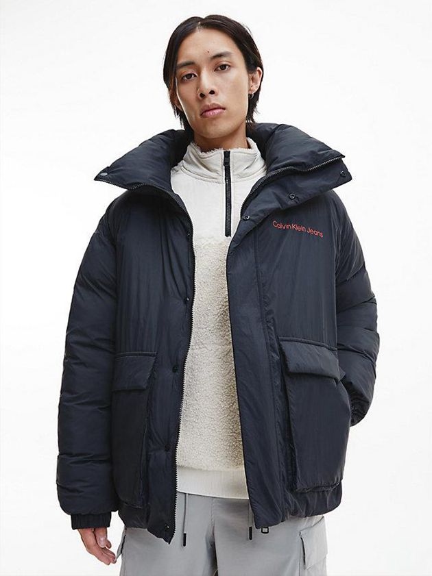 Black Calvin Klein Recycled Nylon Puffer Men Jacket | PQKT-59723
