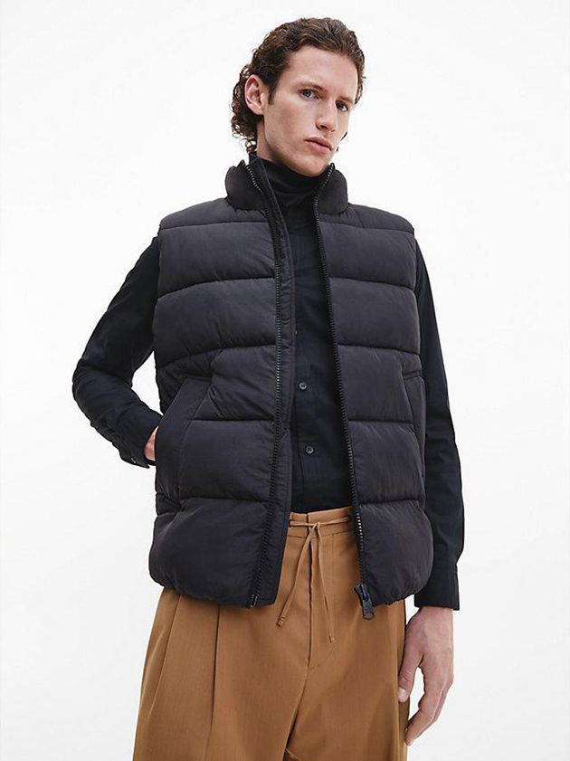 Black Calvin Klein Recycled Nylon Puffer Men Vest | ICRM-76908