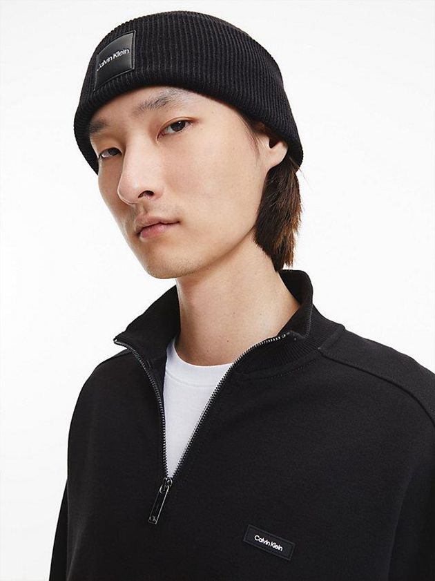 Black Calvin Klein Recycled Organic Cotton Men Beanie | GAVK-04325