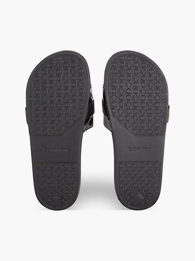 Black Calvin Klein Recycled Patent Logo Sliders Women Slippers | TFPR-21805