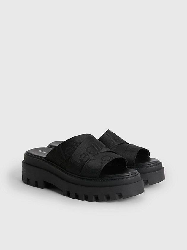 Black Calvin Klein Recycled Platform Wedge Logo Women Sandals | BCNH-35680