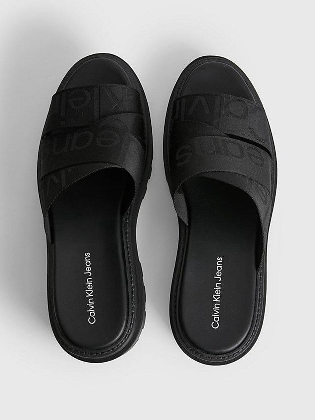 Black Calvin Klein Recycled Platform Wedge Logo Women Sandals | BCNH-35680