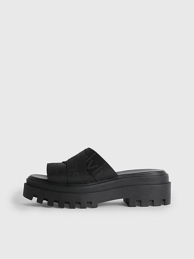 Black Calvin Klein Recycled Platform Wedge Logo Women Sandals | BCNH-35680