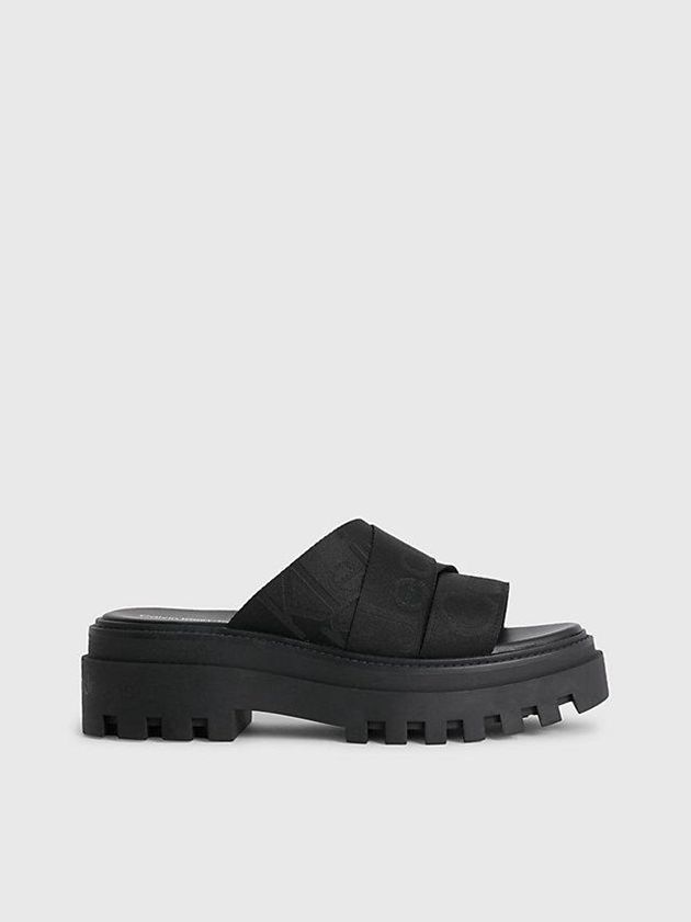 Black Calvin Klein Recycled Platform Wedge Logo Women Sandals | BCNH-35680