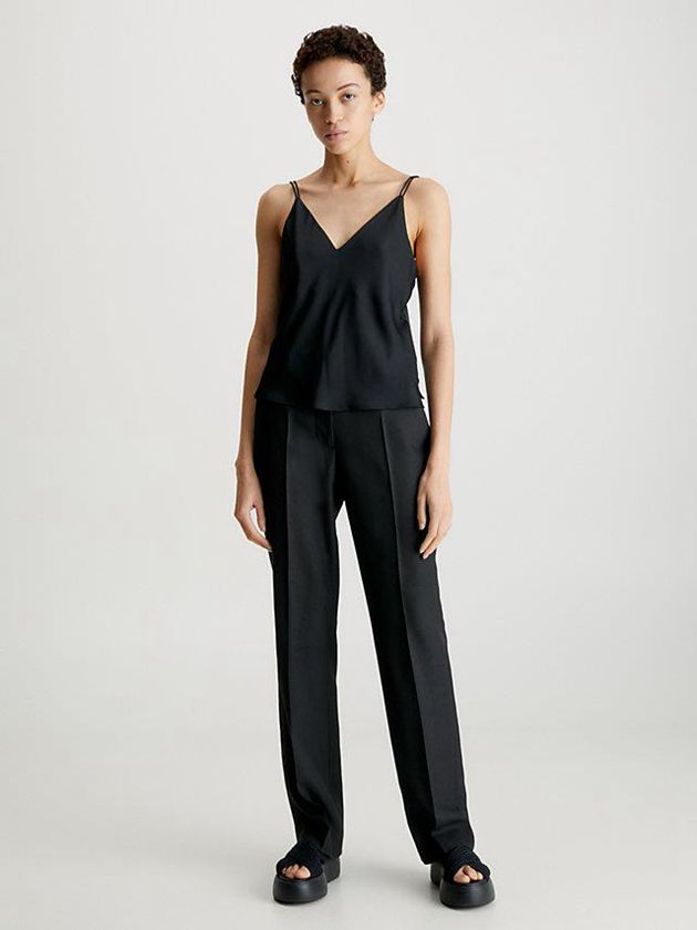 Black Calvin Klein Recycled Polyester Cami Women Top | MSDC-06534