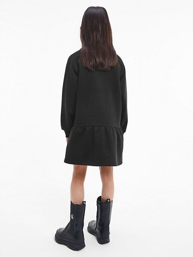 Black Calvin Klein Recycled Polyester Flared Logo Girls's Dress | NHGV-59126