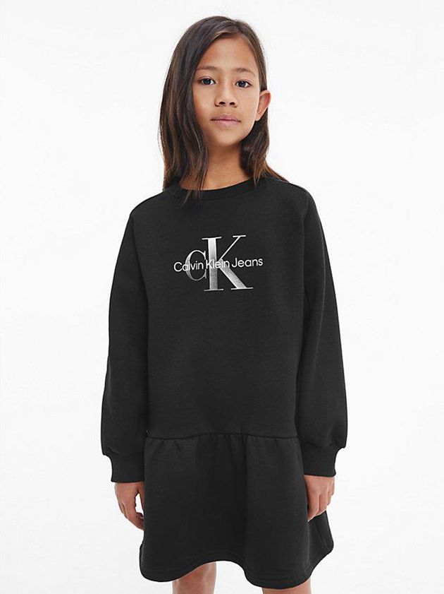 Black Calvin Klein Recycled Polyester Flared Logo Girls's Dress | NHGV-59126