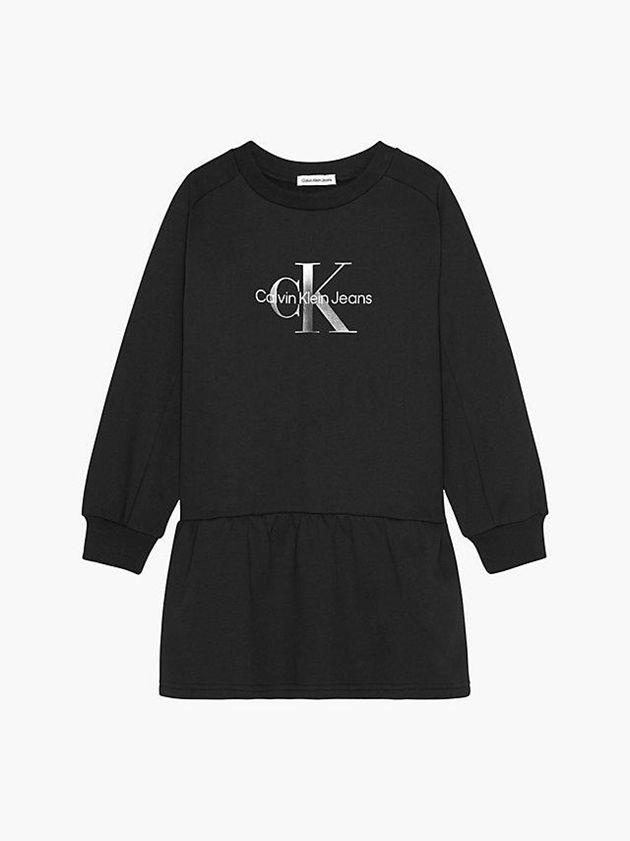 Black Calvin Klein Recycled Polyester Flared Logo Girls's Dress | NHGV-59126