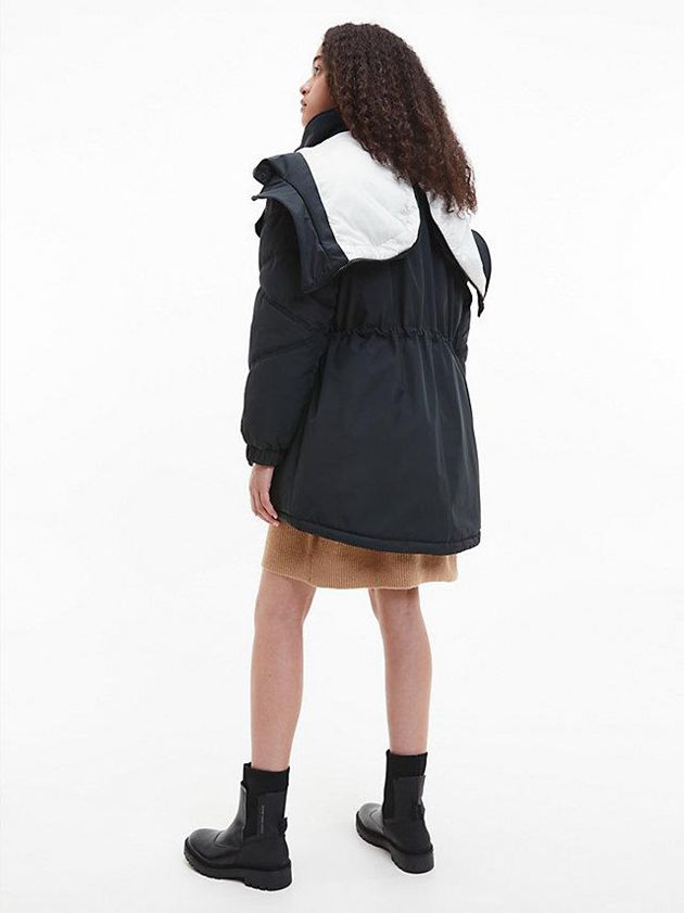 Black Calvin Klein Recycled Polyester Parka Women Coat | TPID-48971