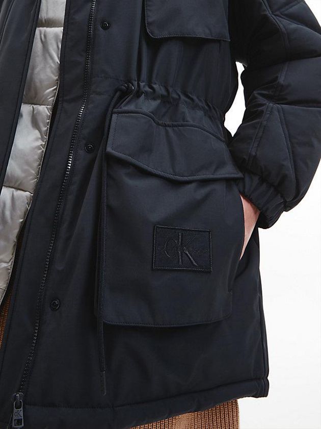 Black Calvin Klein Recycled Polyester Parka Women Coat | TPID-48971