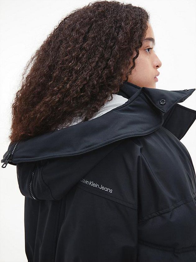 Black Calvin Klein Recycled Polyester Parka Women Coat | TPID-48971