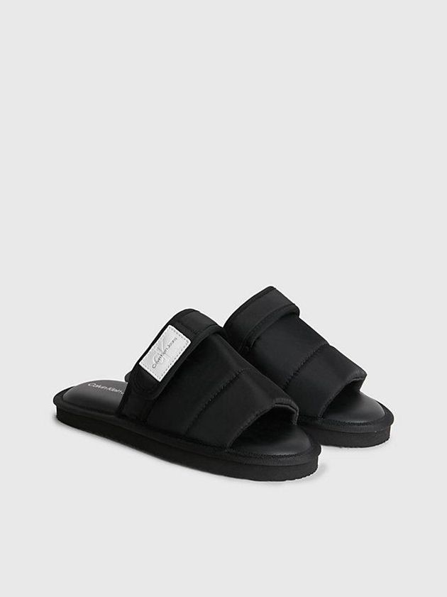 Black Calvin Klein Recycled Puffer Women Slippers | UDHQ-23859