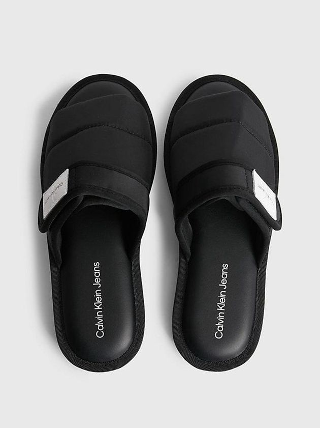 Black Calvin Klein Recycled Puffer Women Slippers | UDHQ-23859