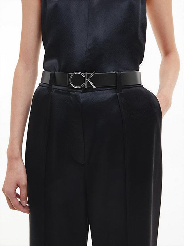 Black Calvin Klein Recycled Reversible Logo Women Belt | TMUX-89326