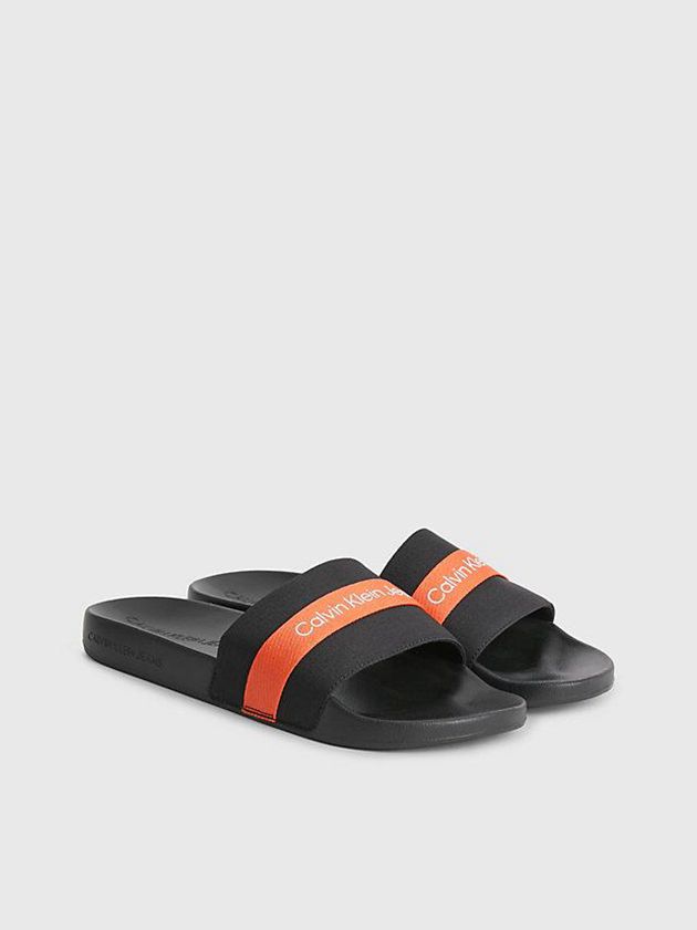 Black Calvin Klein Recycled Ripstop Sliders Men Slippers | HQNV-90648