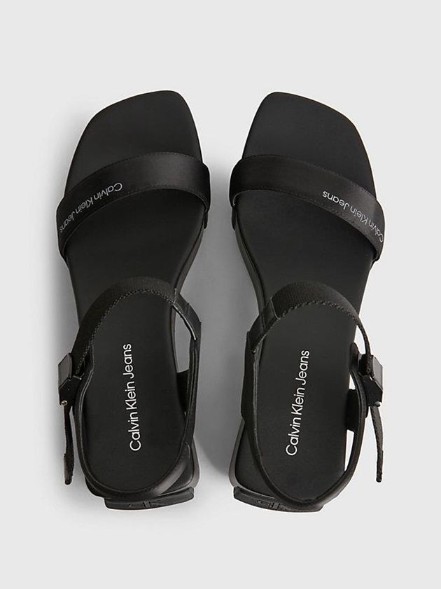 Black Calvin Klein Recycled Satin Platform Wedge Women Sandals | BWXH-40293