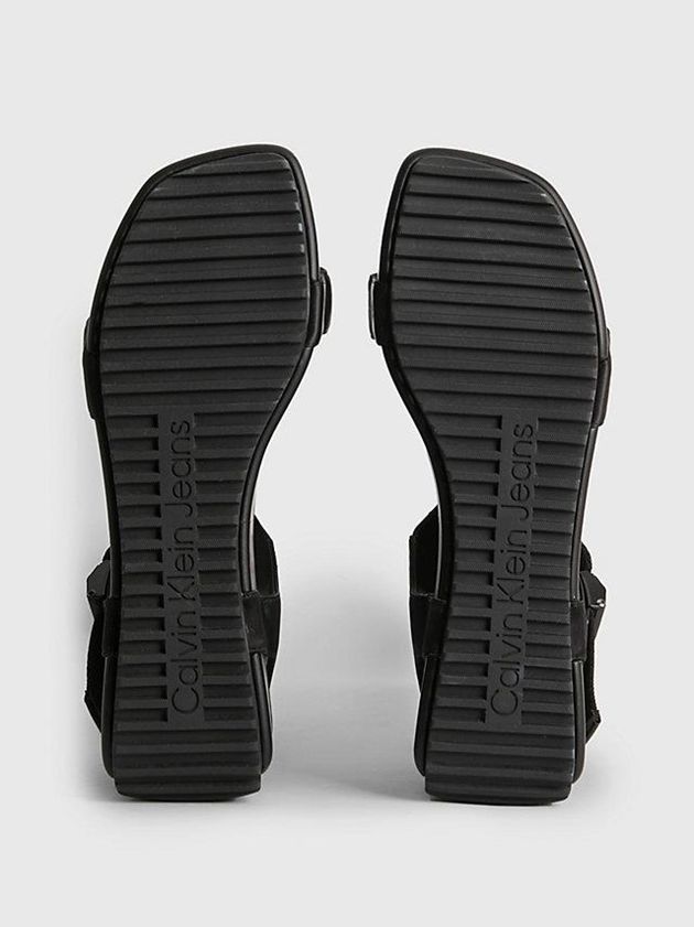Black Calvin Klein Recycled Satin Platform Wedge Women Sandals | BWXH-40293