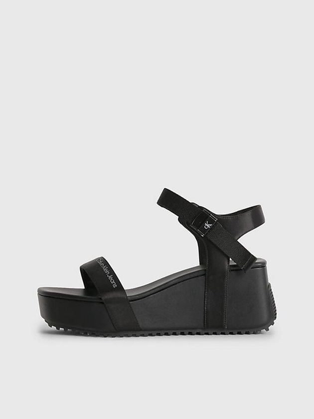 Black Calvin Klein Recycled Satin Platform Wedge Women Sandals | BWXH-40293