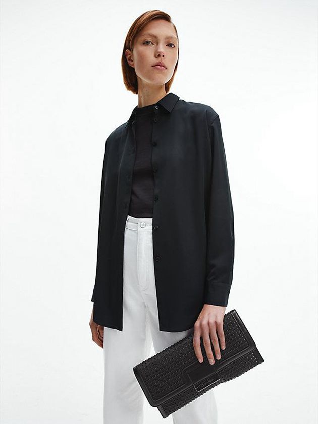 Black Calvin Klein Recycled Satin Studded Clutch Women Bags | WXSE-10479
