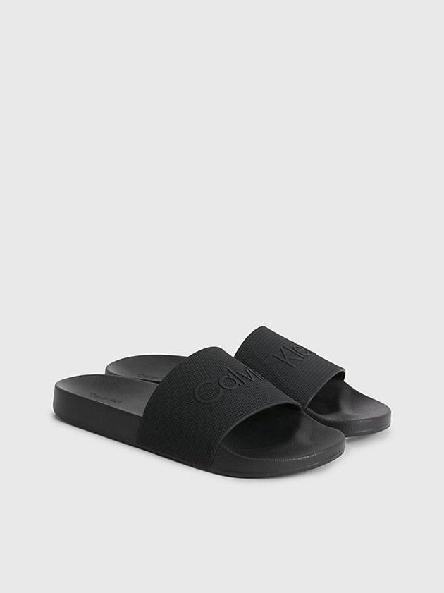 Black Calvin Klein Recycled Sliders Men Slippers | DQSJ-35429