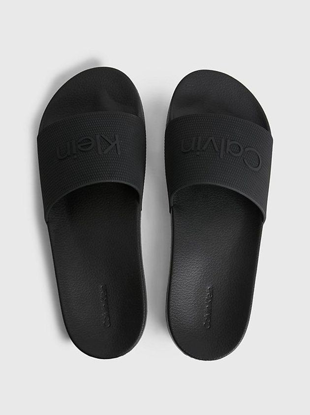 Black Calvin Klein Recycled Sliders Men Slippers | DQSJ-35429