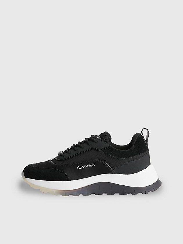 Black Calvin Klein Recycled Suede And Satin Women Sneakers | FZIN-17563