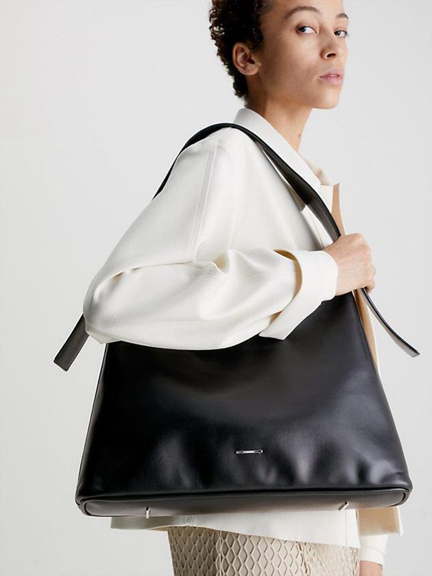 Black Calvin Klein Recycled Vegan Leather Shoulder Women Bags | EQNM-36184
