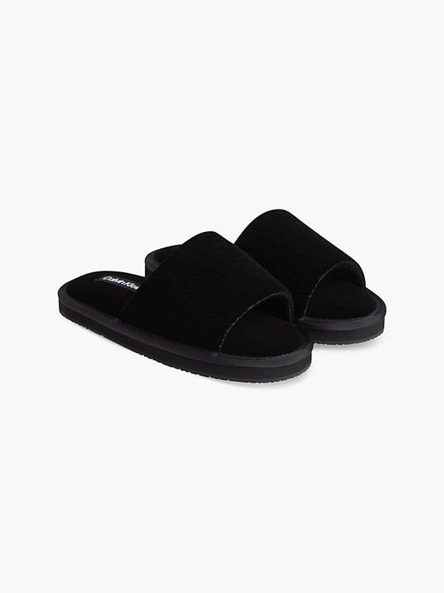 Black Calvin Klein Recycled Velvet Logo Women Slippers | ZGCX-03562