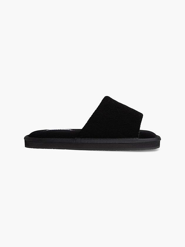 Black Calvin Klein Recycled Velvet Logo Women Slippers | ZGCX-03562