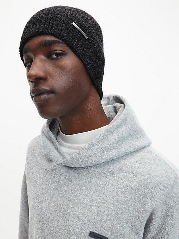 Black Calvin Klein Recycled Wool Blend Men Beanie | PIRN-98132