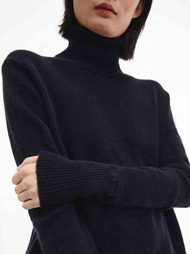 Black Calvin Klein Recycled Wool Roll Neck Jumper Women Sweater | JEFL-87524