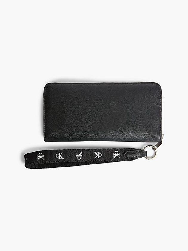 Black Calvin Klein Recycled Zip Around With Strap Women Wallet | NFKW-70319