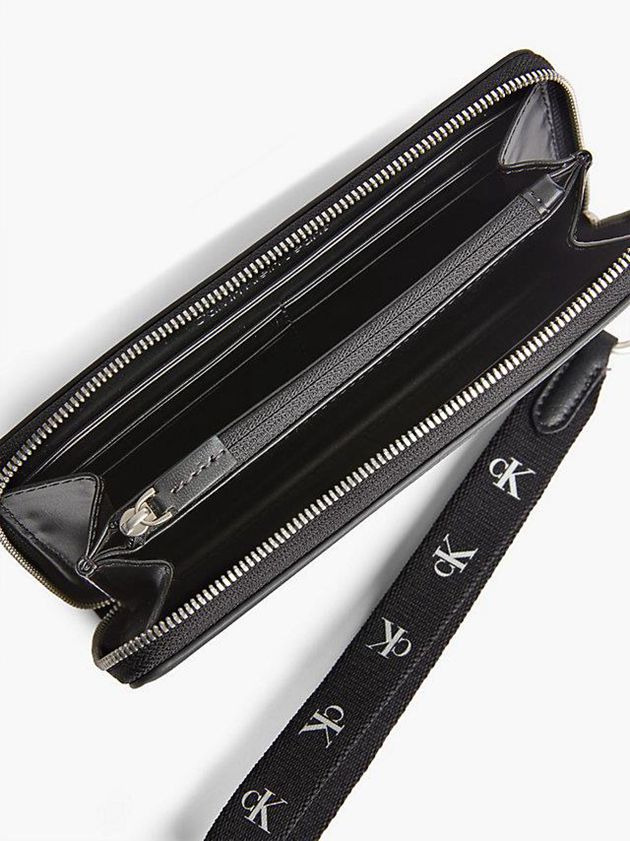 Black Calvin Klein Recycled Zip Around With Strap Women Wallet | NFKW-70319