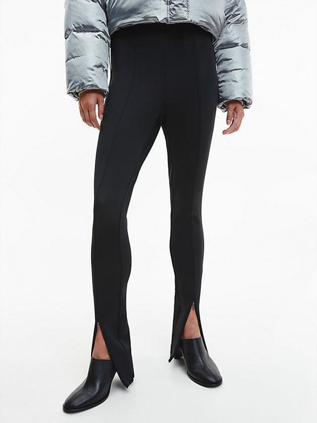 Black Calvin Klein Recycled Zip Cuff Women Leggings | XZVO-83021