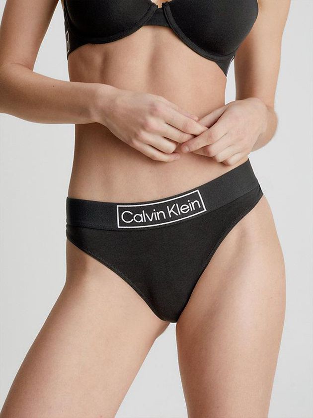 Black Calvin Klein Reimagined Heritage Women Thong | EJNA-72163