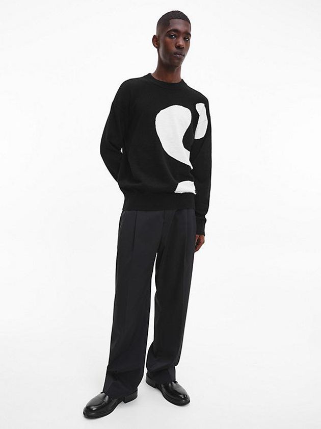 Black Calvin Klein Relaxed Abstract Graphic Jumper Men Sweater | BAUK-16780