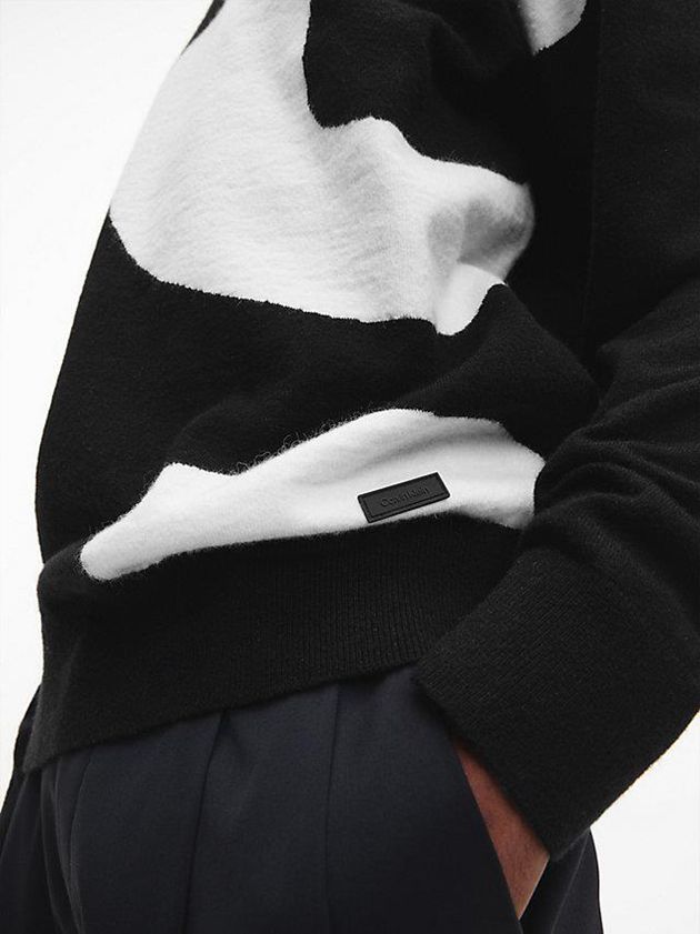 Black Calvin Klein Relaxed Abstract Graphic Jumper Men Sweater | BAUK-16780