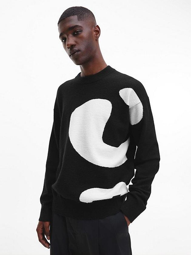 Black Calvin Klein Relaxed Abstract Graphic Jumper Men Sweater | BAUK-16780
