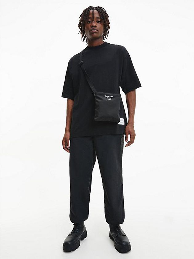 Black Calvin Klein Relaxed Back Logo Men T-Shirt | VLQE-87560